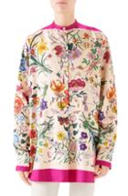Women's Gucci Floral Print Silk Twill Blouse Us / 38 It - Pink