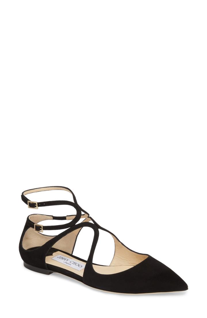 Women's Jimmy Choo Lancer Ankle Strap Flat .5us / 34.5eu - Black