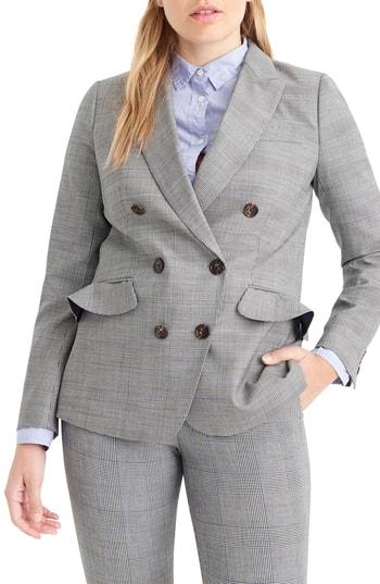 Women's J.crew Glen Plaid Ruffle Pocket Blazer - Grey
