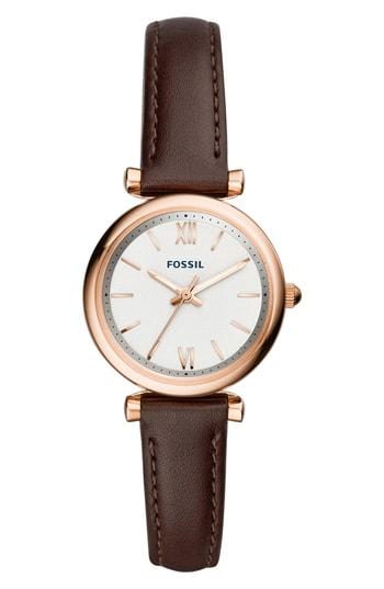 Women's Fossil Carlie Leather Strap Watch, 28mm