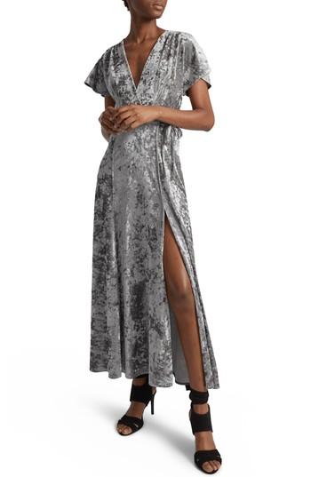 Women's French Connection Aurore Velvet Maxi Wrap Dress - Grey