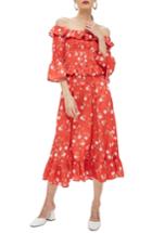Women's Topshop Shirred Ruffle Midi Dress