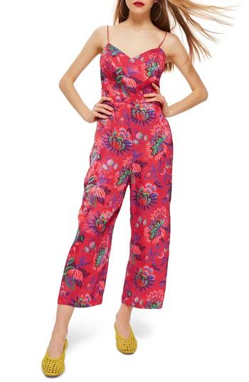 Women's Topshop Sleeveless Floral Jumpsuit Us (fits Like 0) - Pink