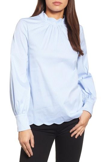 Petite Women's Halogen Scallop Trim Poplin Blouse, Size P - White