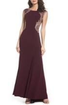 Petite Women's Xscape Embellished Jersey Gown P - Burgundy