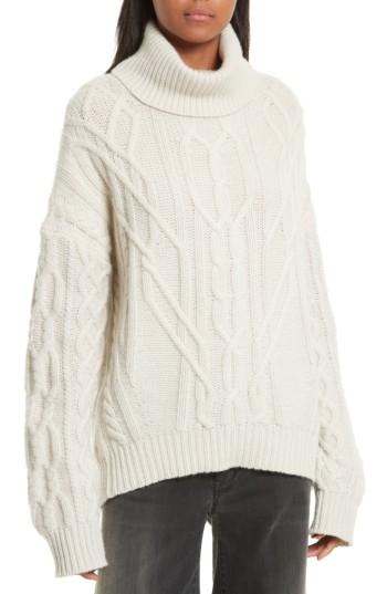 Women's Nili Lotan Cecil Cable Knit Cashmere Turtleneck Sweater - Ivory