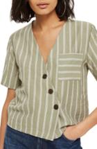 Women's Topshop Ashley Stripe Asymmetrical Blouse Us (fits Like 0) - Green
