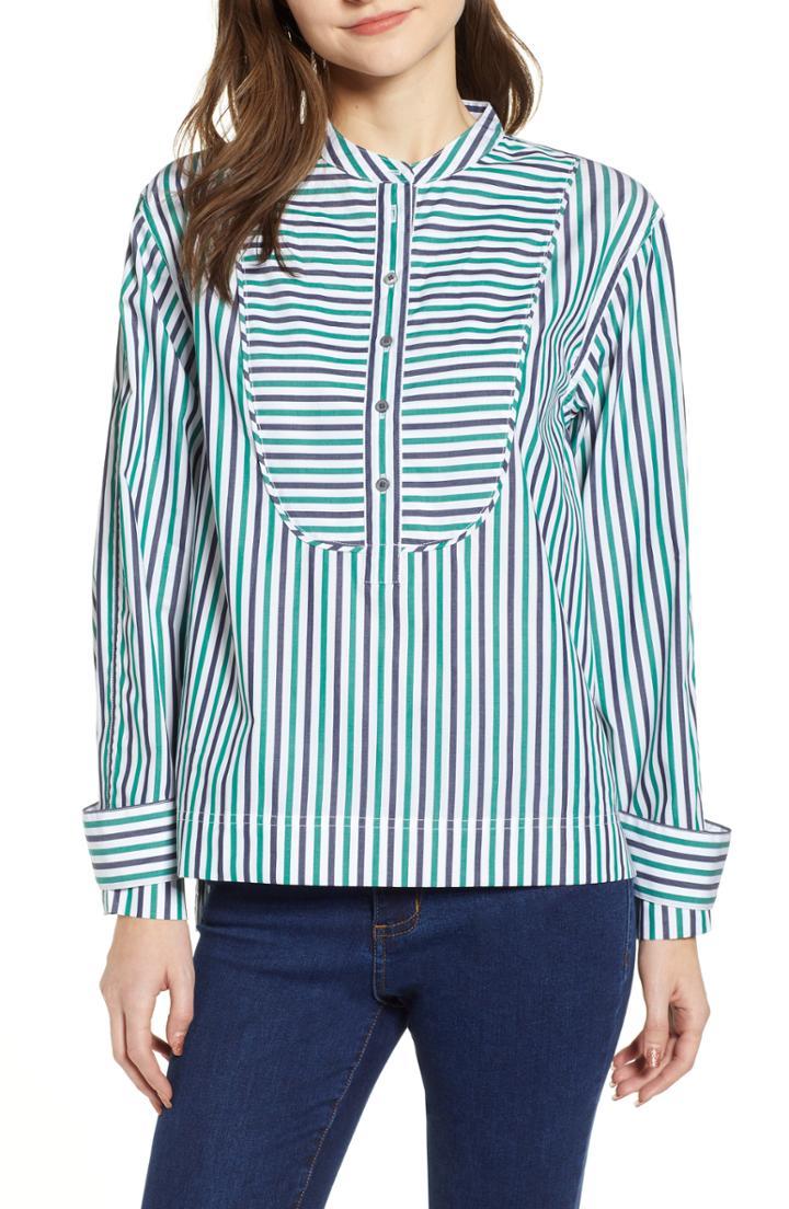 Women's J.crew Cotton Tuxedo Popover Top, Size - Blue