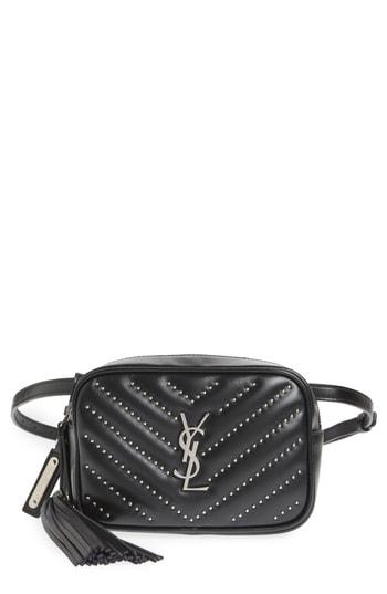 Women's Saint Laurent Studded Quilted Micro Belt Bag, Size - Noir