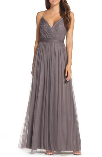 Women's Watters Aria Lace & Tulle Gown - Grey