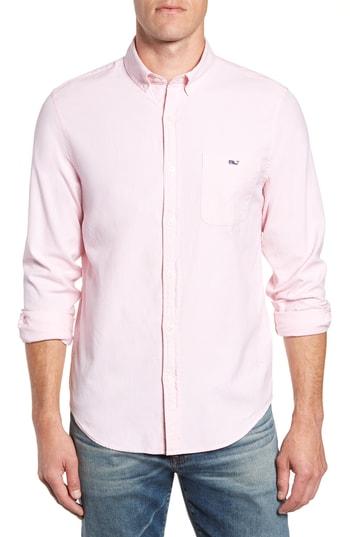 Men's Vineyard Vines Garment Dyed Oxford Slim Stretch Tucker Sport Shirt, Size - Pink