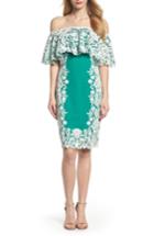 Women's Tadashi Shoji Off The Shoulder Crochet & Neoprene Dress - Green