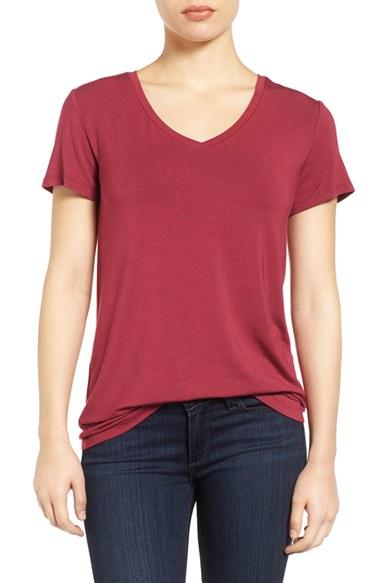 Women's Halogen Modal Jersey V-neck Tee, Size - Burgundy