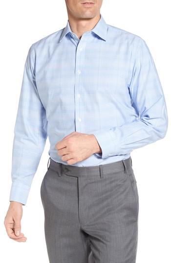 Men's Nordstrom Men's Shop Tech-smart Traditional Fit Stretch Plaid Dress Shirt .5 32/33 - Blue