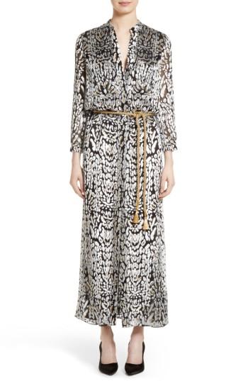 Women's Adam Lippes Ocelot Print Velvet Jacquard Dress - Black