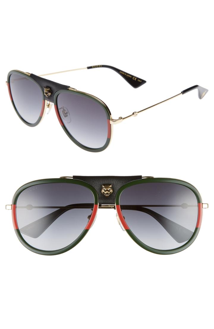 Women's Gucci 57mm Metal Aviator Sunglasses -
