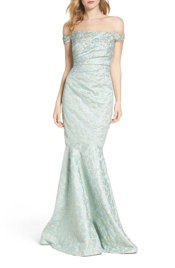 Women's Badgley Mischka Siren Off The Shoulder Mermaid Gown