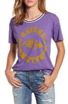 Women's Junk Food Ravens Kick Off Double Ringer Crewneck Tee - Purple