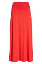 Petite Women's Bobeau Ruched Waist Side Slit Maxi Skirt, Size P - Red