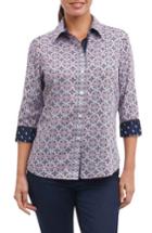 Women's Foxcroft Ava Non-iron Tile Print Cotton Shirt - Blue