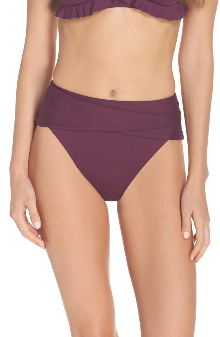 Women's Becca Color Code Crossover High Waist Bikini Bottoms - Burgundy