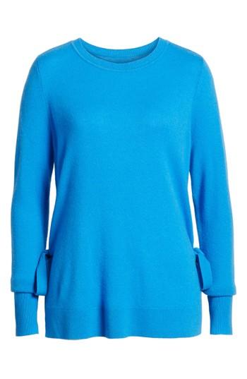 Petite Women's Halogen Side Tie Cashmere Sweater, Size P - Blue