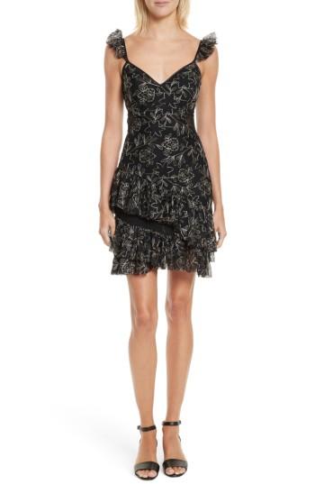 Women's Cinq A Sept Enid Embroidered Ruffle Dress - Black