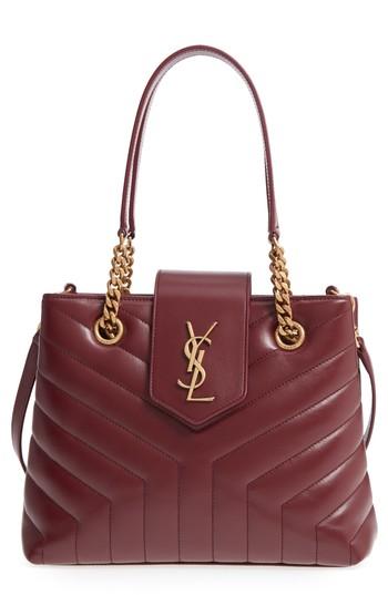 Saint Laurent Small Lou Lou Matelasse Calfskin Leather Shopping Tote - Burgundy