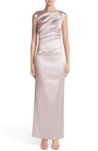 Women's Talbot Runhof Bateau Neck Stretch Satin Column Gown - Grey