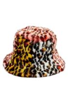 Women's Topshop Mixed Animal Print Faux Fur Bucket Hat - Black