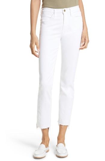 Women's Frame Le High Straight High Waist Staggered Hem Jeans - White