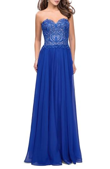 Women's La Femme Strapless Chiffon Gown - Blue