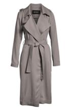 Women's Badgley Mischka Faux Leather Trim Long Trench Coat, Size - Grey