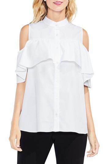 Women's Vince Camuto Ruffle Yoke Cold Shoulder Top - White