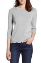Women's Halogen Scallop Edge Sweater - Grey