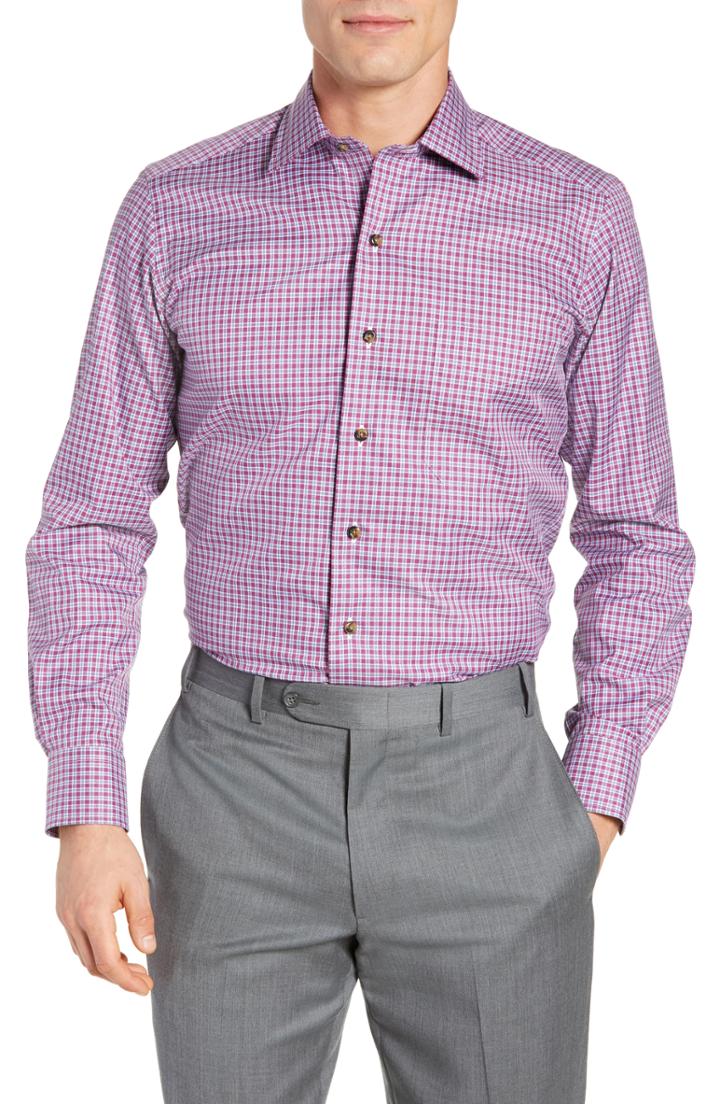 Men's David Donahue Regular Fit Check Sport Shirt - Red