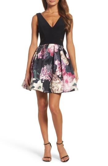 Women's Xscape Mixed Media Party Dress - Black