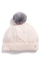 Women's Ted Baker London Cable Knit Faux Fur Pompom Beanie - Pink