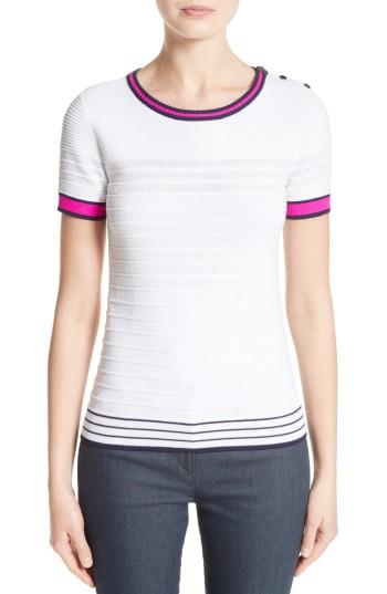 Women's St. John Collection Ottoman Knit Button Shoulder Sweater - White