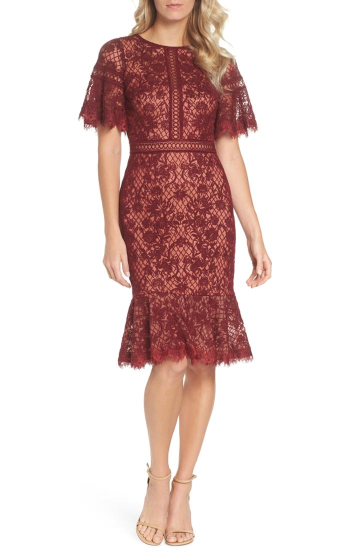 Women's Tadashi Shoji Embroidered Mesh Dress - Red