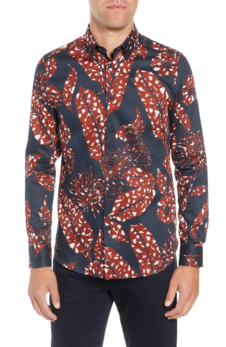 Men's Ted Baker London Highbur Slim Fit Print Sport Shirt (m) - Blue