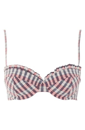 Women's Topshop Metallic Check Frill Bikini Top Us (fits Like 0) - Pink