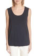 Women's Lafayette 148 New York Sheer Trim Matte Crepe Tank, Size - Blue