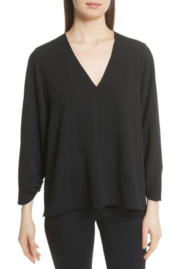 Women's Tibi Ruched Sleeve Top - Black