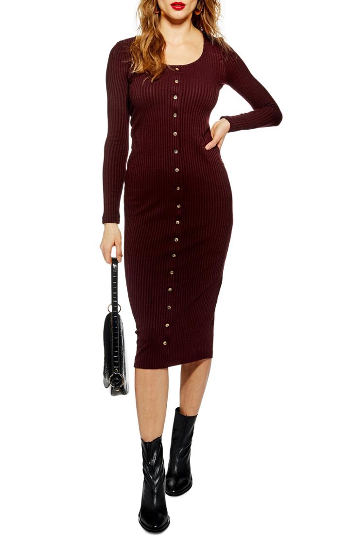 Women's Topshop Button Through Midi Dress Us (fits Like 0) - Purple