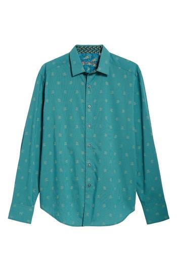 Men's Robert Graham Vidin Regular Fit Jacquard Dot Sport Shirt, Size - Blue