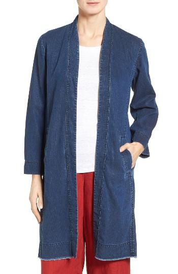 Women's Eileen Fisher Denim Long Shawl Collar Jacket
