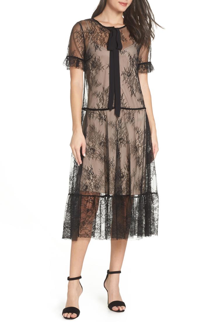 Women's Caara Street Sheer Lace Midi Dress - Black
