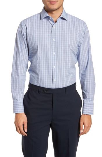 Men's Nordstrom Men's Shop Tech-smart Trim Fit Grid Dress Shirt 34/35 - Blue