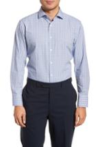 Men's Nordstrom Men's Shop Tech-smart Trim Fit Grid Dress Shirt 34/35 - Blue